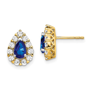 14k Pear Sapphire and Diamond Halo Post Earrings