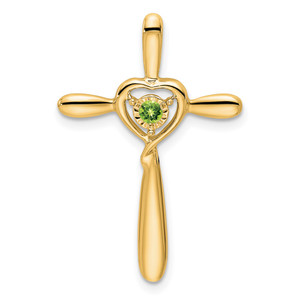 14k Peridot Cross w/Heart Chain Slide