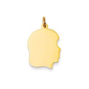 14k Plain Medium .018 Gauge Facing Right Engravable Girl Head Charm - XM-B031CBC2-3090