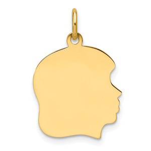 14k Plain Medium .035 Gauge Facing Right Engravable Girl Head Charm - XM-490B5284-2321