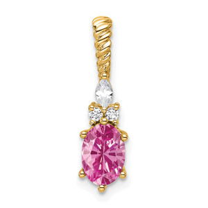 14K Polish Diamond & Lab Created Pink Sapphire Twisted Chain Slide