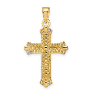 14K Polished & Textured Pointed Ends Fancy Cross Pendant