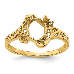 14k Polished .04ct. Diamond & 9x7 Oval Gemstone Filigree Ring Mounting - X6-F7F0BFD4-4667