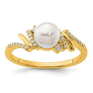 14K Polished 1/10 carat Diamond and White Freshwater Cultured Pearl Size 7 Ring - RM-83FC9EC4-5456