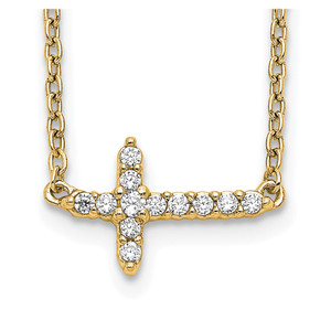 14k Polished 1/10 carat Diamond Sideways Cross 18 inch Necklace - PM-28BBC290-8261