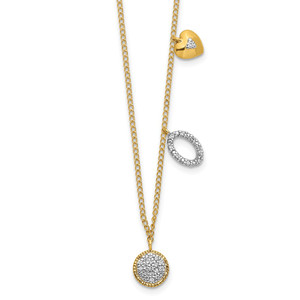 14k Polished 1/10 carat Diamond Two Circle and Heart 18 inch Necklace