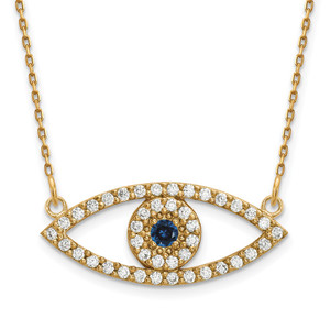 14k Polished 1/2 carat Diamond and Sapphire Medium Evil Eye 18 inch Necklace