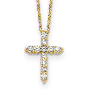 14k Polished 1/2 carat Diamond Cross Pendant 18 inch Necklace