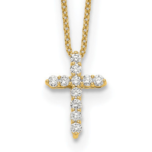 14k Polished 1/4 carat Diamond Cross Pendant 18 inch Necklace