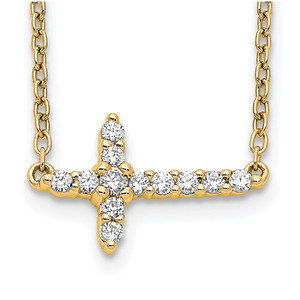 14k Polished 1/6 carat Diamond Sideways Cross 18 inch Necklace - PM-65900375-6455