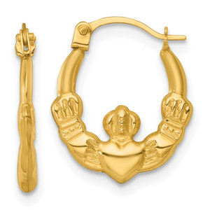 14k Polished 14.00mm Claddagh Hollow Hoop Earrings