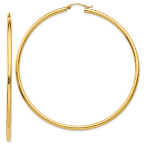 14k Polished 2.25x70mm Round Tube Hoop Earrings
