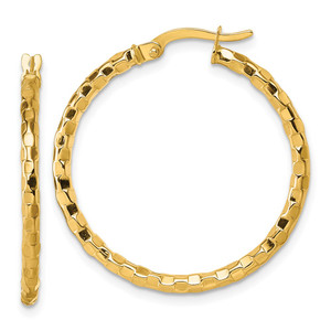 14k Polished 2.3 x 30mm Textured Tube Hoop Earrings