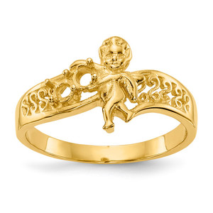 14k Polished 2-Stone Mothers Ring with Angel on Band Mounting