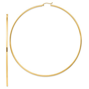 14k Polished 2x100mm Round Tube Hoop Earrings