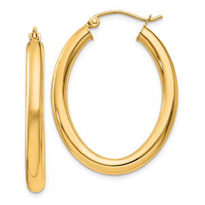 14k Polished 3.5mm Oval Tube Hoop Earrings - TC-2618F974-2350