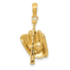 14K Polished 3-D Glove/Bat/Baseball Pendant - C2-27DAFF07-3587