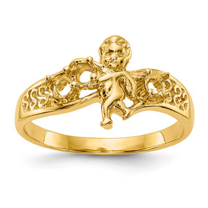 14k Polished 3-Stone Mothers Ring with Angel on Band Mounting