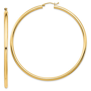 14k Polished 3x70mm Lightweight Round Tube Hoop Earrings