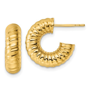 14k Polished 5.00mm Textured Tube C-Hoop Post Earrings - TF-5F020C38-8791