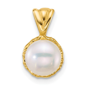 14k Polished 7-8mm Button White Freshwater Cultured Pearl Pendant - XF-3C94D3C2-6141