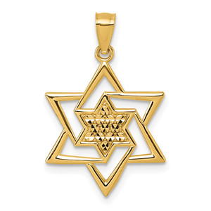 14k Polished and Diamond-cut Star Of David Religious Pendant