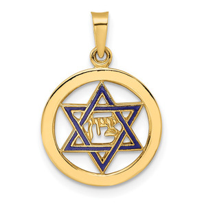 14k Polished and Enameled Solid Star of David Pendant - XR-5CF666AC-4006