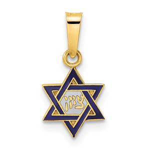 14k Polished and Enameled Solid Star of David Pendant - XR-CAB772AE-2467