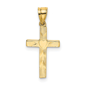 14K Polished and Engraved Cross W/ Heart Center Charm