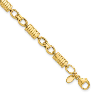 14k Polished and Grooved 5.4mm Fancy Link 8.5 inch Mens Bracelet