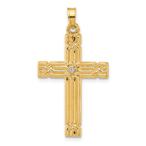 14k Polished and Grooved Hollow Diamond Cross Pendant - XP-FC637BBC-3881