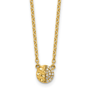 14K Polished and Hammered 1/20 carat Diamond Disk 18 inch Necklace