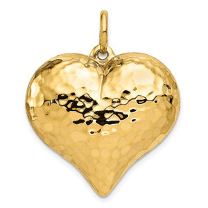 14K Polished and Hammered 3-D Heart Pendant - D1-FFD3CD60-4552