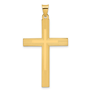 14k Polished and Line Design Solid Cross Pendant - XR-0ACBDDA6-6045