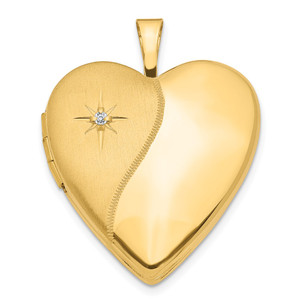14K Polished and Satin Diamond Star 20mm Heart Locket