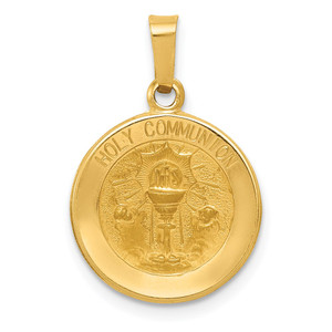14k Polished and Satin Holy Communion Medal Hollow Pendant