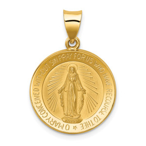 14k Polished and Satin Miraculous Medal Hollow Pendant - XR-BC065FEC-4936