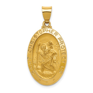 14k Polished and Satin St Christopher Medal Hollow Pendant - XR-D0B1BE02-2743