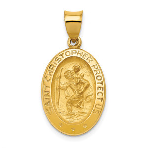 14k Polished and Satin St Christopher Medal Hollow Pendant - XR-ED236E6A-9125