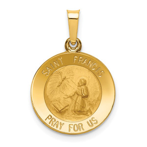 14k Polished and Satin St Francis Medal Hollow Pendant - XR-5AFC980B-3098