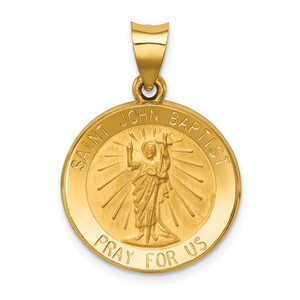14k Polished and Satin St John Baptist Medal Hollow Pendant - XR-7C13F230-1456