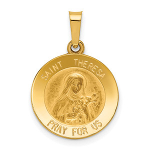 14k Polished and Satin St Theresa Medal Hollow Pendant - XR-DD4763D7-8803