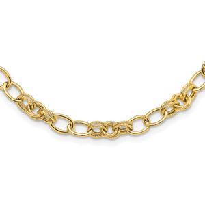 14k Polished and Textured 6mm Fancy Link 18.5 inch Necklace