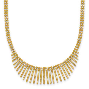 14k Polished and Textured Double Strand Multi Dangle 17 inch Necklace