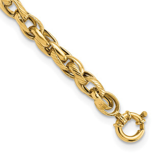 14k Polished and Textured Link 7.5in Bracelet