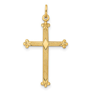 14k Polished and Textured Solid Diamond Shape Cross Pendant - XR-EE74D2A2-9748