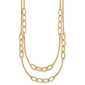 14K Polished and Textured Woven Double Strand with Oval Links 17.5 inch Necklace