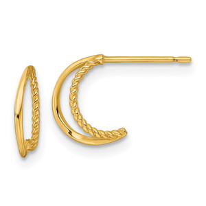 14k Polished and Twisted Double C-Hoop Post Earrings