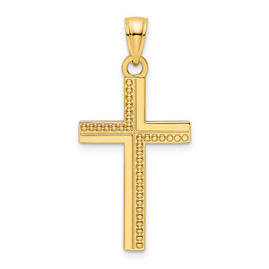 14K Polished Beaded Cross Pendant - K9-08260B1A-3881