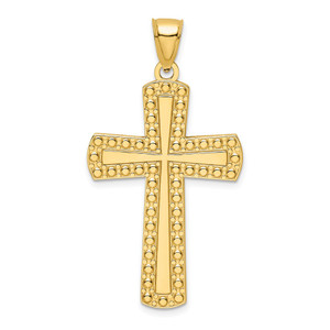 14K Polished Beaded Cross Pendant - K9-36005D71-7789